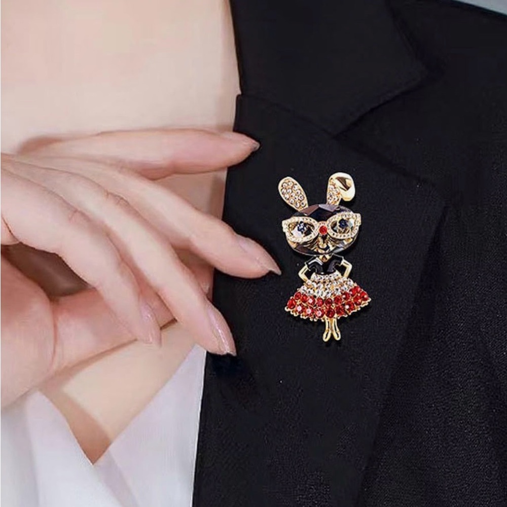 Rhinestone Crystal Bunny Brooch Pin~ONE - Picture 5 of 12